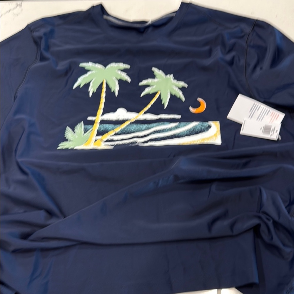 Old Navy Navy Blue Rash Guard with Tropical Print